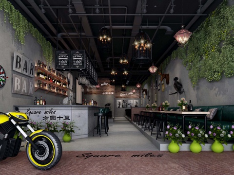  工业风小酒吧3d模型 