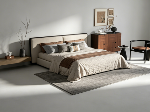 中古风双人床su模型