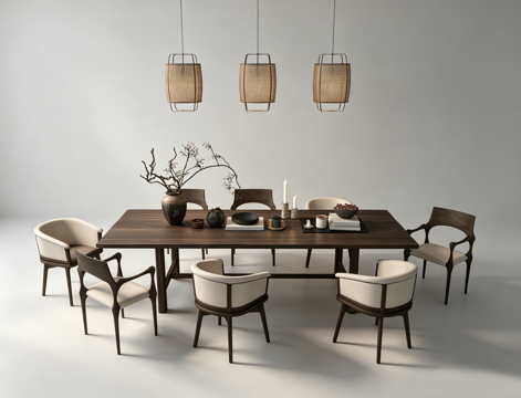 中古风餐桌su模型