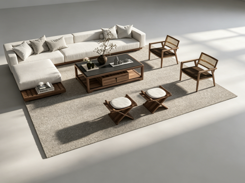 侘寂客厅沙发组合su模型