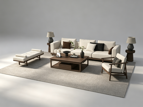 新中式客厅沙发组合su模型