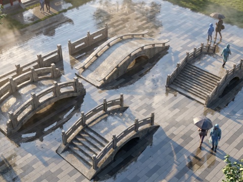 中式石材桥su模型