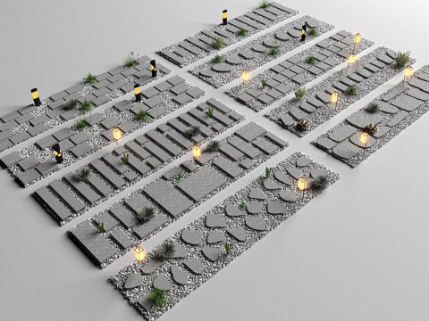 新中式现代汀步 中式园林 石板路 园林道路景观su模型