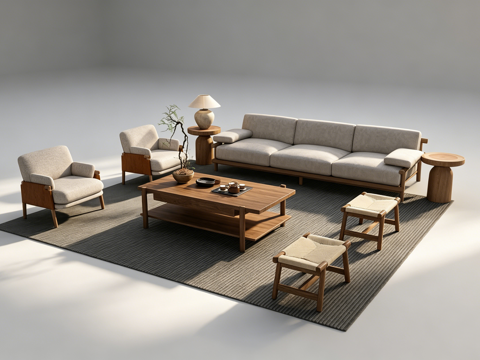 中古风沙发组合su模型