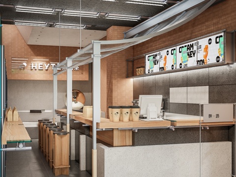 复古奶茶甜品店 咖啡厅 吧台水吧台su模型