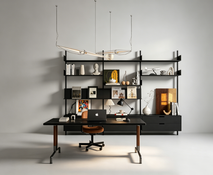 现代书桌书架su模型