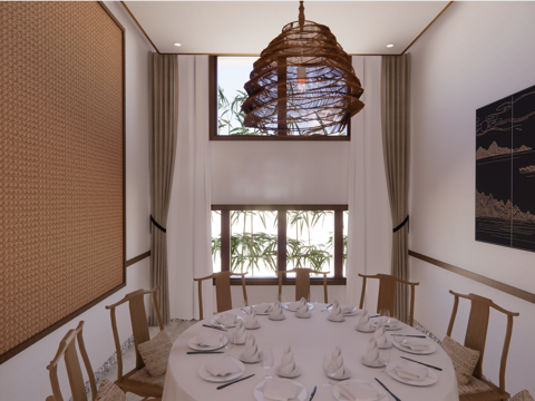 新中式中餐厅su模型