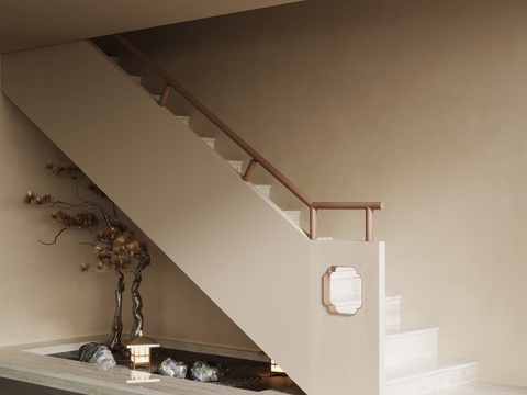 新中式楼梯 小景观su模型