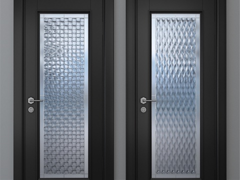 带彩绘玻璃窗的门3d模型