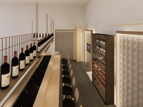 现代简约日料店 日料 酒柜 酒架免费su模型