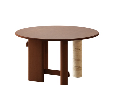 现代中古餐桌 中古风餐桌 中古风圆桌 现代圆桌 现代中古圆桌su模型