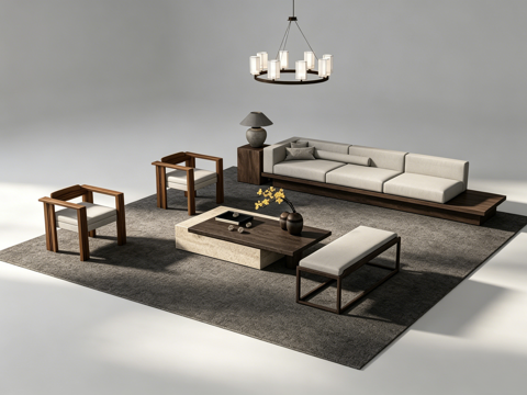 中古风客厅沙发组合su模型