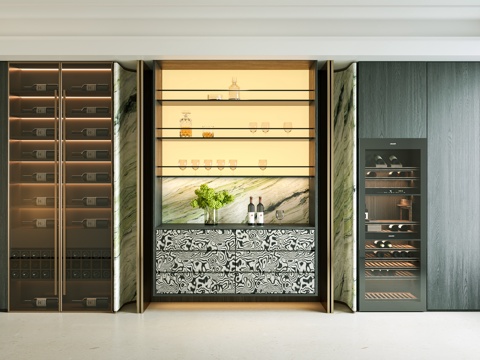 意式餐酒柜 餐边柜 红酒酒柜 餐边柜 轻奢酒柜 酒架 备餐柜su模型