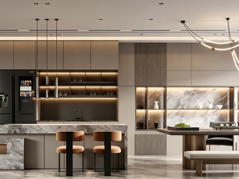 意式 家装 室内简约 轻奢风 格餐厅 客厅 卧室设计su模型