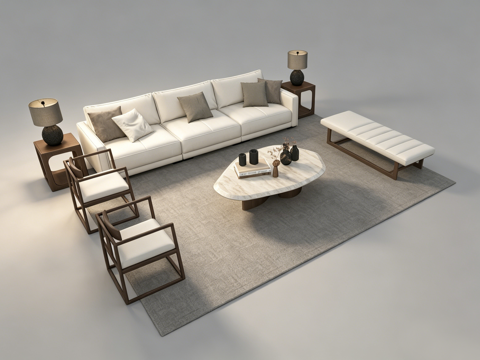 新中式客厅组合沙发su模型