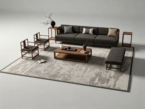 新中式客厅沙发组合su模型