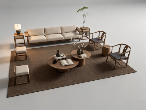 新中式客厅沙发组合su模型