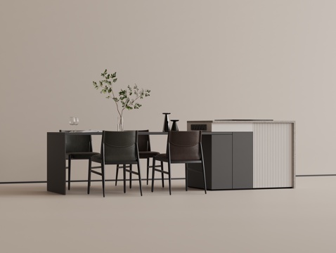 现代中岛台 中岛台餐桌 皮质餐椅su模型