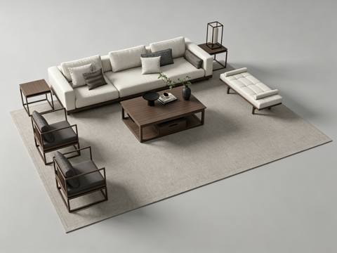 新中式客厅沙发组合su模型