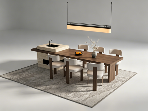 中古风岛台餐桌su模型