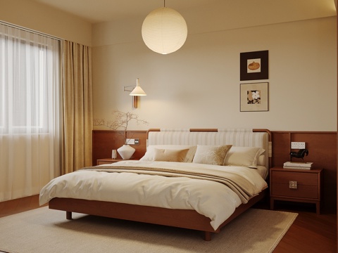 中古风卧室 双人床su模型