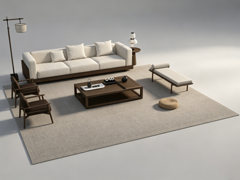 新中式客厅沙发组合su模型