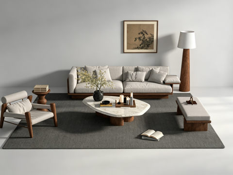 中古风客厅沙发组合su模型