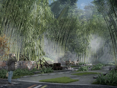 竹林夹道 竹林景观 乡村景观 文旅景观su模型