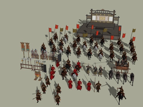 怀旧复古兵马俑博物馆马车su模型