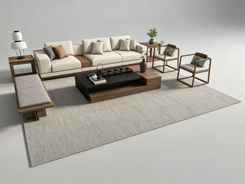 新中式客厅沙发组合su模型