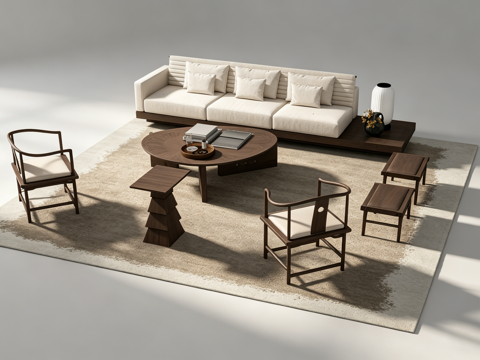 新中式客厅沙发组合su模型