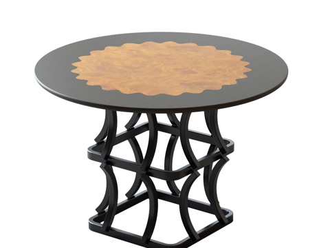 现代中古餐桌 中古风餐桌 中古风圆桌 现代圆桌 现代中古圆桌su模型