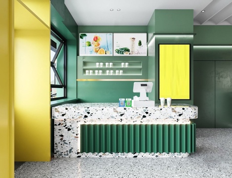 现代清新奶茶店 咖啡厅 水吧台操作台su模型