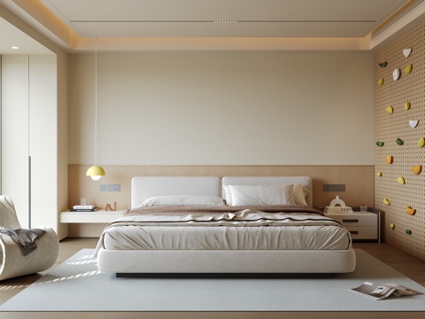 现代原木风卧室su模型