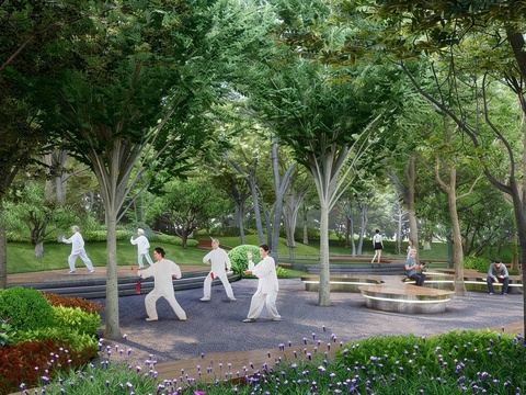 新中式景观公园 康养花园 林下休闲su模型