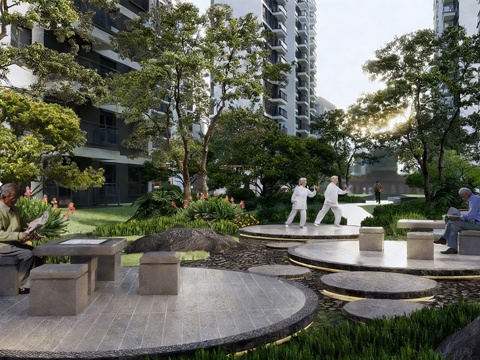 现代小区景观 老人活动区 宅间花园 康养花园su模型