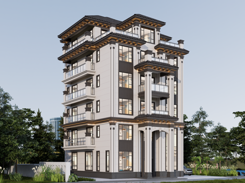 新中式别墅su模型su模型