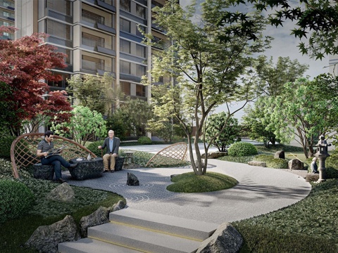 现代公园景观 小区景观 老年健身公园su模型