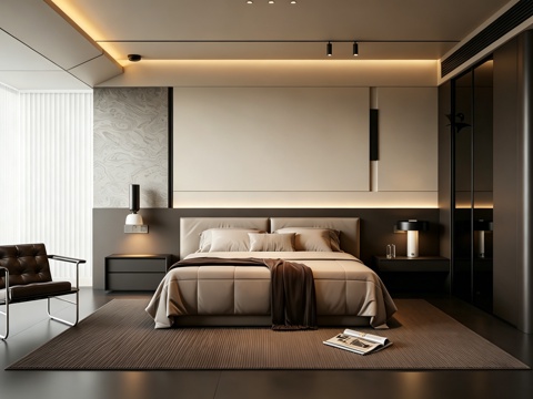 室内家装 卧室 家具 床 别墅 新中式 现代su模型