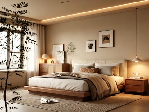 室内家装 卧室 家具 床 别墅 新中式 现代su模型