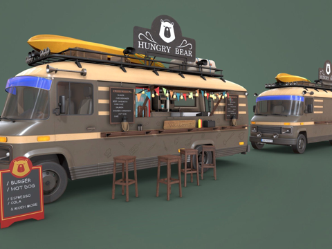 潮人餐车低多边形PBR 3D模型su模型