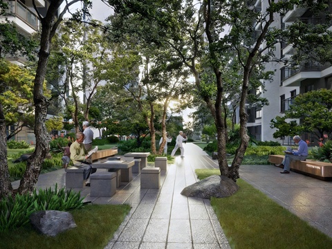 现代小区公园景观 老人活动空间 现代住宅景观 林下空间su模型