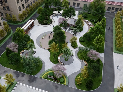 新中式医疗康养景观 新中式康养景观 新中式休憩花园su模型