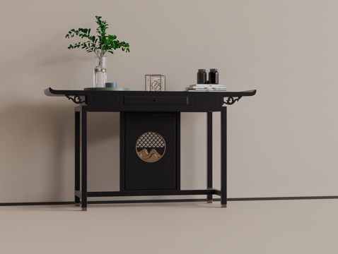 中式玄关端景台 饰品摆件su模型