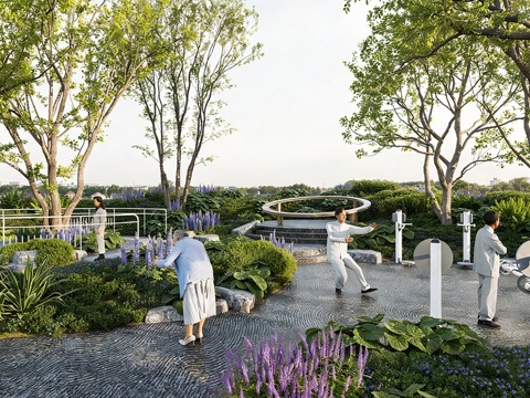 现代体育景观公园 康养花园 老年健身活动区 老年健身康养活动su模型