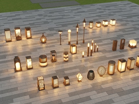 现代新中式景观灯  户外落地灯su模型