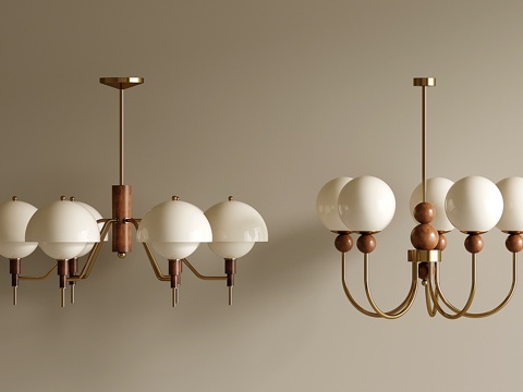 中古风圆球吊灯 餐厅吊灯 卧室吊灯 木质金属吊灯su模型