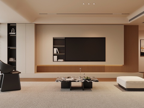  现代家居客厅 沙发茶几组合 电视背景墙3d模型 
