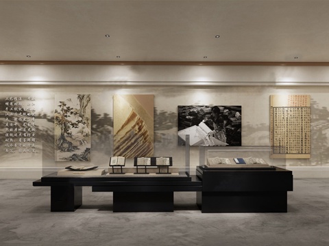 新中式非遗文化展厅 博物馆美术馆su模型