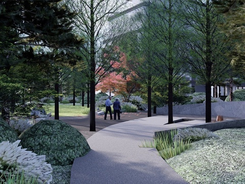 现代禅意小区景观 现代小区 小区宅间巷道 阳光 林下休闲景观su模型